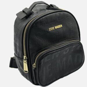 Steve Madden Women's Embossed PLeather Logo Mini Backpack Purse Black One Size